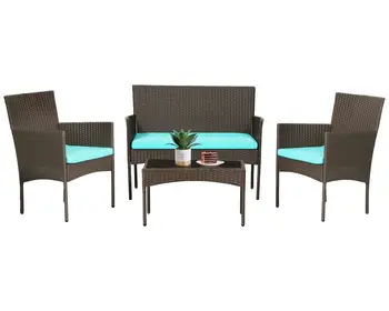 Комплект уличной мебели для патио из 4 предметов, плетеный набор для разговора во внутреннем дворике со стулом из ротанга, может использоваться для сада, газона на заднем дворе