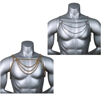 Мужская шлейка в стиле панк, сексуальная нагрудная цепочка из металлического сплава, украшения для тела, бондажная цепочка