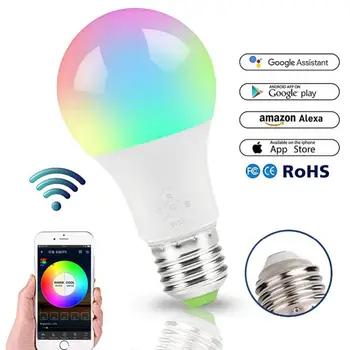 WiFi Умная лампа с регулируемой яркостью RGB светодиодные лампочки для дома Таймер приложения Голосовое управление Работа с Alexa Home IFTTT