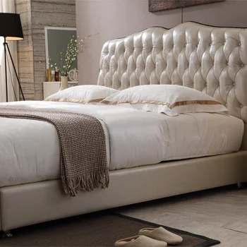 Роскошная мебель для спальни в европейском стиле под старину из массива дерева, натуральная кожа, гостиничная кровать twin king size