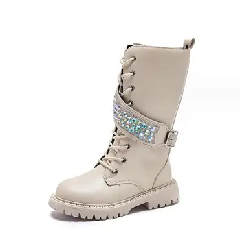 Тренд 2023 года, Модные Зимние Длинные ботинки для девочек, зимние ботинки из клетчатой кожи в корейском стиле, Повседневная обувь из толстого теплого плюша для детей