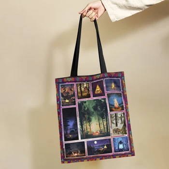 Yikeluo Starry Sky Для любителей кемпинга на открытом воздухе, экологичная дорожная сумка-тоут, сумка через плечо, подарок, повседневная сумка для поездок на работу, сумка для продуктов для девочек