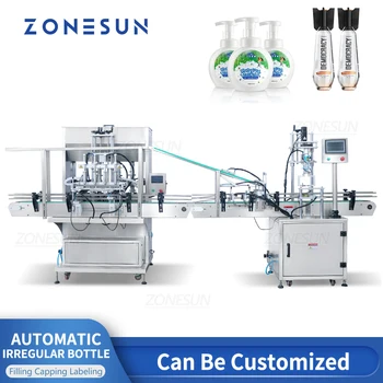 Автоматическая машина для розлива и укупорки ZONESUN ZS-FAL180A9, наполнитель для шампуня и геля, бутылка с утиным горлышком неправильной формы в форме ананаса