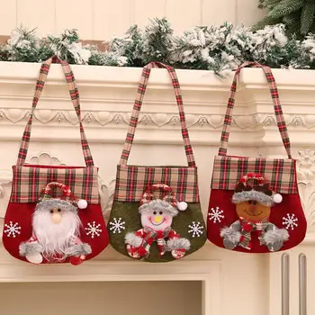 Новая клетчатая мультяшная Рождественская сумка для конфет, подарочная сумка, Рождественская сумочка, сумка для яблок, Рождественский подарок, подарок для друзей W1C7