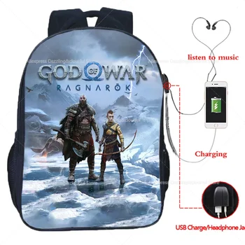 Рюкзак God of War Ragnarok, Кратос, ученики средней школы, школьный рюкзак для мальчиков и девочек, Детская сумка для подростков, дорожная сумка для ноутбука с USB-зарядкой