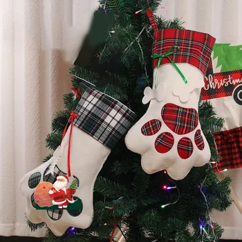 Рождественские чулки с рисунком лап домашних животных, чулки для подвешивания к камину для домашних животных и рождественские украшения