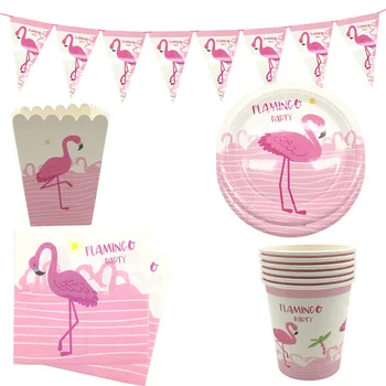 Chicinlife Розовые бумажные тарелки с фламинго, Чашка, Салфетка, Летние Гавайи, украшение для дня рождения, Принадлежности для вечеринок с фламинго