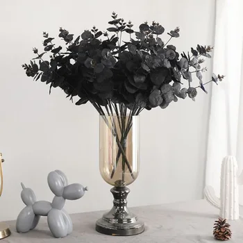 Черный искусственный цветок Листья эвкалипта Растения Материал для стен Декоративные Реалистичные искусственные растения для домашнего магазина Декора вечеринки в саду