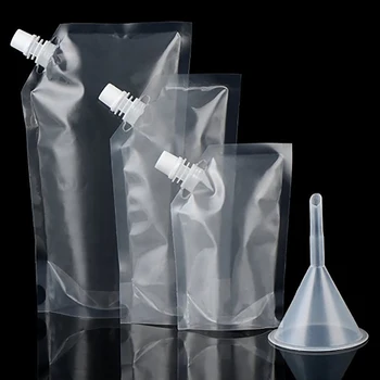 Прозрачный пластиковый мешочек с носиком Многоразового использования, прочный пластиковый пакет для бутылок с жидкими напитками, герметичный упаковочный пакет Портативный