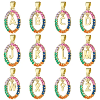 JUYA Luxury Rainbow Cubic Zirconia Подвески-шармы с 26 начальными буквами алфавита, ювелирные изделия для изготовления ожерелий ручной работы своими руками
