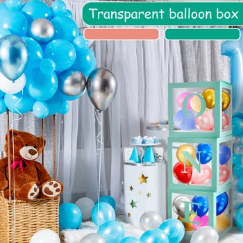 Коробки для воздушных шаров на 1-й день рождения, 3шт, коробки для душа, декор с надписью ONE Stickers, декоративный розовый/синий футляр для воздушных шаров, прозрачный