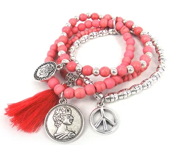 Бесплатная прямая доставка, модные женские розовые бусины из полудрагоценных камней с умиротворяющей кисточкой, женский эластичный браслет