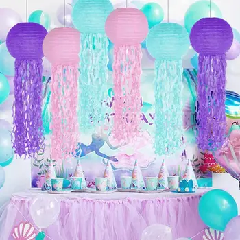 Бумажный фонарь в форме медузы, Прочный Бумажный фонарь, Декор для тематической вечеринки в стиле Русалки, Яркие Бумажные фонарики в виде медузы с видом на море