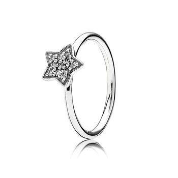 Подлинное кольцо из стерлингового серебра 925 пробы со сверкающей звездой, модное кольцо для женщин, подарок, ювелирные изделия своими руками
