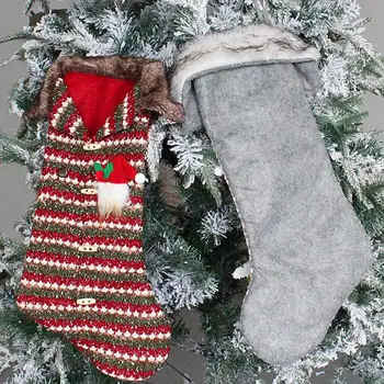 Рождественские украшения Решетчатый Рождественский Чулок Игрушки Сумка для конфет Подвеска в виде Рождественской елки Подарочный пакет Декоративный реквизит Новый 2022 год