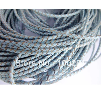 Плетеный кожаный шнур, ювелирный шнур, синий (3 мм / 100 метров), подходящие украшения, ожерелье, браслет, выводы
