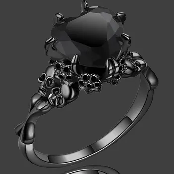 Кольцо в готическом стиле с инкрустацией в форме сердца, Циркон, Дизайн Черепа Ужаса, Кольцо