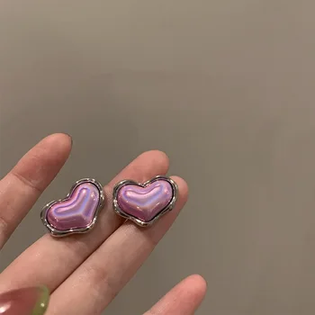 Новые Фиолетовые серьги Love Cool Style Girls Small Design Sense Усовершенствованные Серебряные серьги-иглы
