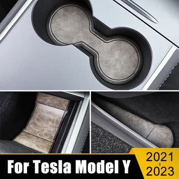 Искусственная Кожа Автомобильная Нескользящая Дверная Канавка Коврик Для Хранения Стакана Воды Коврик Украшения Аксессуары Для Tesla Model Y ModelY 2021 2022 2023