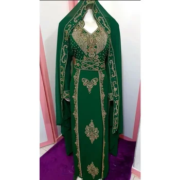 Зеленое африканское платье, модная Абайя, Дубайский кафтан, официальный Марокканский кафтан с бисером для женщин, модные тенденции