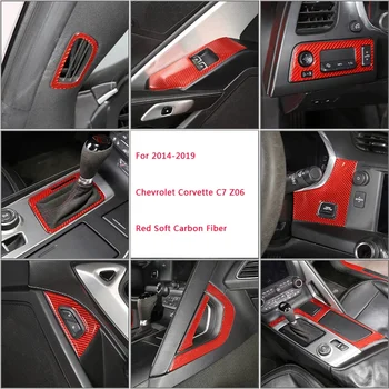 Для Chevrolet Corvette C7 Z06 2014-2019 красного цвета из мягкого углеродного волокна, модификация интерьера и экстерьера, наклейки, аксессуары
