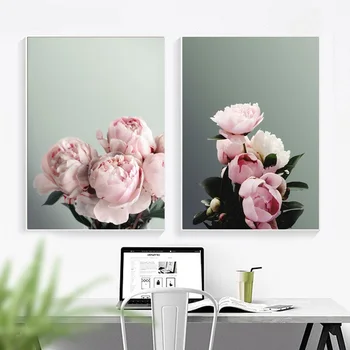 Классический Розовый пион, минималистичная картина на холсте, настенные художественные плакаты и принты, настенная картина с цветами для украшения дома в гостиной