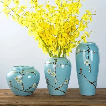 Подглазурный цвет ручная роспись цветов и птиц керамические поделки Китайская ваза украшения Современные минималистские украшения ваза