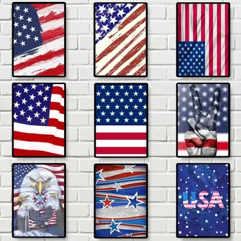 Американский ПЛАКАТ с флагом США, принты на плакатах, настенные панно, Украшение для дома в гостиной, Маленький