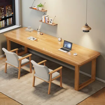 Письменный стол из массива дерева, домашний компьютерный стол для двоих, рабочий стол для кабинета, длинный стол у стены, Узкий стол, Верстак Прямоугольный