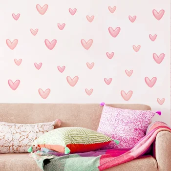 Наклейки на стену в стиле Бохо с сердечками, Розовое Украшение, Аксессуары для домашнего декора, Декоративные наклейки для детской комнаты, Клей для детской комнаты
