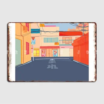 Японская улица. Плакат Металлическая табличка клубный бар Таблички на стене паба Дизайн жестяной вывески плакат