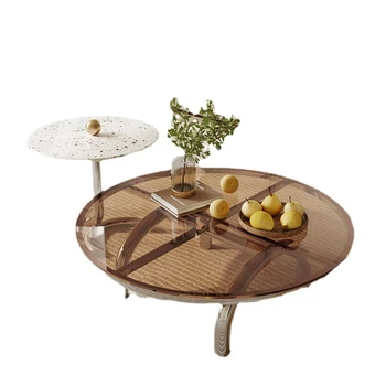 Комбинация размеров стеклянного журнального столика Xl, круглый столик для гостиной, балкон, домашний кремовый столик в стиле Хай-тек