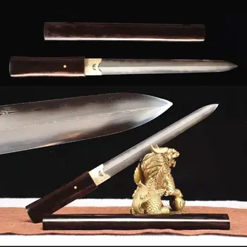 Китайский меч Кунг-фу Цзянь высшего качества ручной работы Острое лезвие из дамасской стали, закаленное глиной, рукоятка из черного дерева, ножны с полным острием