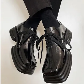 2023 Мужские туфли Дерби Модная Официальная Деловая обувь из кожи на толстом каблуке со шнуровкой