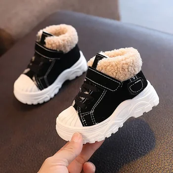 Зимняя хлопчатобумажная обувь для детей 2023 года, толстые Теплые плюшевые ботинки Martin в корейском стиле, противоскользящая зимняя обувь для мальчиков и девочек
