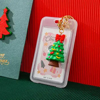 Пылезащитный держатель для карт, Водонепроницаемый двухсторонний прозрачный пластиковый держатель для карт с рождественской елкой, подвеской в виде снеговика, брелком для ключей, картой