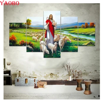 5 Штук 5D Алмазная картина Иисус и Плакат с овцами Алмазная Мозаика Стразы Художественный Декор Вышивка крестом Набор для вышивания Ручной работы