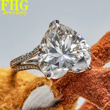 Кольцо из белого золота Au417 весом 5, 6, 8, 10 карат с муассанитом и бриллиантами в форме сердца с бриллиантами DVVS, Круглое кольцо для свадьбы, Годовщины помолвки
