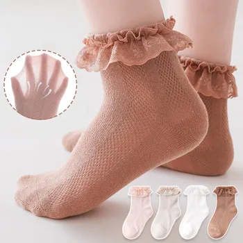 Детские носки, чулки, детские носки Princess Wind Bow с половинным ворсом, кружевные носки до щиколоток для девочек