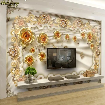 beibehang Пользовательские обои фреска роскошный золотой цветок розы Европейский узор ТВ фон обои домашний декор 3D обои