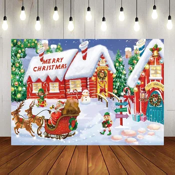 Рождественская стена Санта Фон Декор Баннер Фотобудка North Pole Village Фотографический фон Рождественское украшение