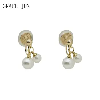 ГРЕЙС ДЖУН, серьги-клипсы с двойным жемчугом в корейском стиле, модные милые женские серьги-манжеты от комаров золотого цвета, серьги-манжеты для ушей