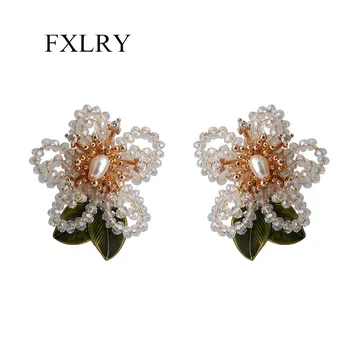 FXLRY Оригинальные серьги-гвоздики ручной работы с натуральным жемчугом и хрустальным цветком для женщин, подарок ювелирных изделий