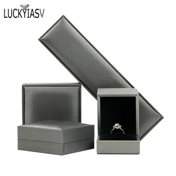 Коробка для хранения ювелирных изделий Коробка для колец из искусственной кожи с серебряной щеткой Коробка для браслетов, ожерелий, подвесок Подарочная коробка для ювелирных изделий Свадебная Подарочная коробка