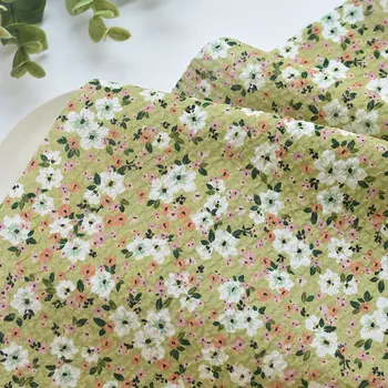 хлопчатобумажная пряжа лоскутное платье рубашка детская одежда Seersucker зеленая белая цветочная ткань DIY сумка материалы ручной работы 0,5 метра