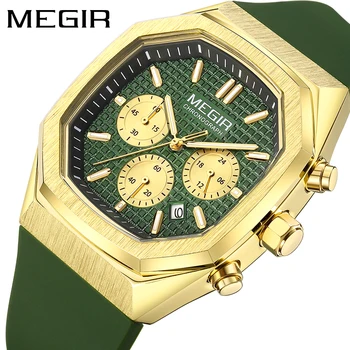 Кварцевые часы MEGIR с квадратным циферблатом для мужчин, спортивный силиконовый ремешок, модные водонепроницаемые часы с хронографом даты, мужские Relogio Masculino