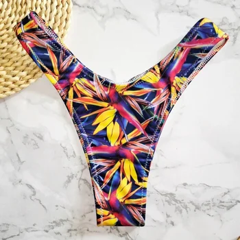 Женские стринги бикини V-образной формы с бразильским принтом, раздельное купание, пляжные купальники, обтягивающие плавки для женских трусиков