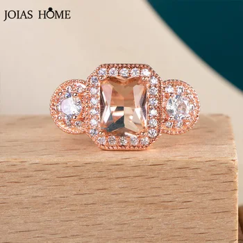 JoiasHome Fashion Кольцо цвета розового золота для женщин, ювелирные изделия из серебра 925 пробы, свадебная церемония, вечеринка, циркон геометрической формы, женский подарок