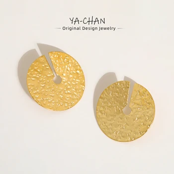Модные женские серьги-гвоздики YACHAN с геометрической формой из нержавеющей стали, нерегулярная текстура металла, 18-каратное позолоченное водонепроницаемое ювелирное изделие