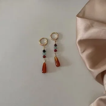 Винтажные цветные хрустальные серьги из бисера Натуральный камень Индивидуальный дизайн Ретро Асимметричные серьги для женщин Ювелирные серьги